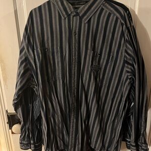 Harley-Davidson Blue and Gray Striped Shirt